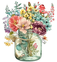 Vaso di vetro con Bouquet di fiori